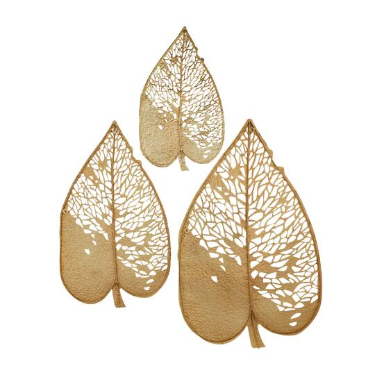 Laser-Cut Gold Metal Leaf Wall Décor Set